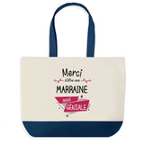 Sac de shopping bleu Merci Marraine Géniale