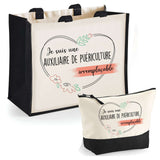 Cabas femme sac plage ou shopping tote bag pochette trousse Idée cadeau original pour anniversaire Noël travail départ retraite collègue famille fete des mères maman mamie