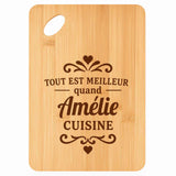 Planche bambou gravée personnalisée femme idée cadeau Fête des Mères apéro 30×20 prénom cuisine plateau fromage anniversaire noel maman mamie