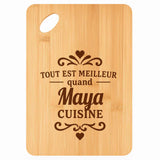 Planche bambou gravée personnalisée femme idée cadeau Fête des Mères apéro 30×20 prénom cuisine plateau fromage anniversaire noel maman mamie