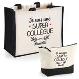 Cabas femme sac plage ou shopping tote bag pochette trousse Idée cadeau original pour anniversaire Noël travail départ retraite collègue famille fete des mères maman mamie