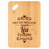 Planche bambou gravée personnalisée femme idée cadeau Fête des Mères apéro 30×20 prénom cuisine plateau fromage anniversaire noel maman mamie