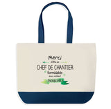 Sac de shopping bleu Merci Chef de Chantier Inoubliable Homme