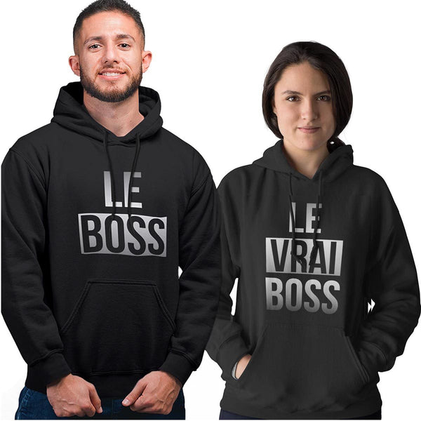 Sweat à capuche Couple | Le Boss - Le Vrai Boss - Planetee