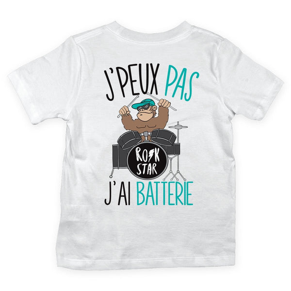 T-shirt Enfant J'peux pas j'ai batterie blanc - Planetee
