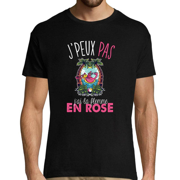 T-shirt Homme Je peux pas j'ai la flemme en rose - Planetee