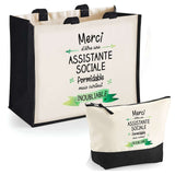 Cabas femme sac plage ou shopping tote bag pochette trousse Idée cadeau original pour anniversaire Noël travail départ retraite collègue famille fete des mères maman mamie
