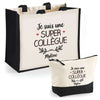 Cabas femme sac plage ou shopping tote bag pochette trousse Idée cadeau original pour anniversaire Noël travail départ retraite collègue famille fete des mères maman mamie
