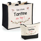 Cabas femme sac plage ou shopping tote bag pochette trousse Idée cadeau original pour anniversaire Noël travail départ retraite collègue famille fete des mères maman mamie