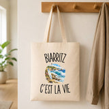 Tote Bag Beige Biarritz c’est la vie