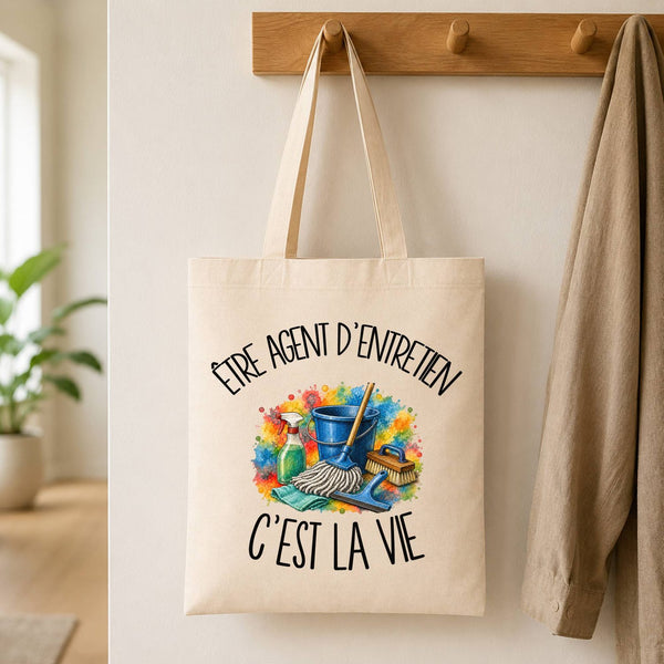 Tote Bag Beige Être agent d'entretien c'est la vie