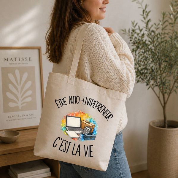 Tote Bag Beige Être auto-entrepreneur c'est la vie