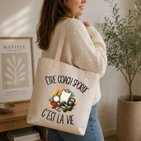 Tote Bag Beige Être coach sportif c'est la vie