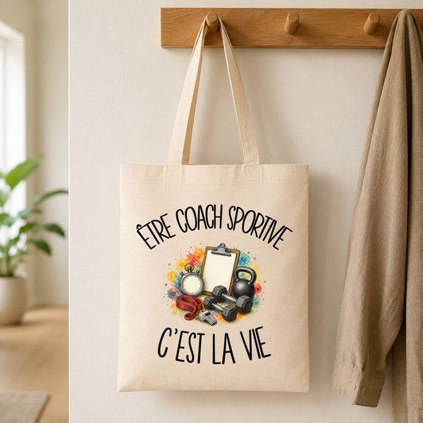 Tote Bag Beige Être coach sportive c'est la vie