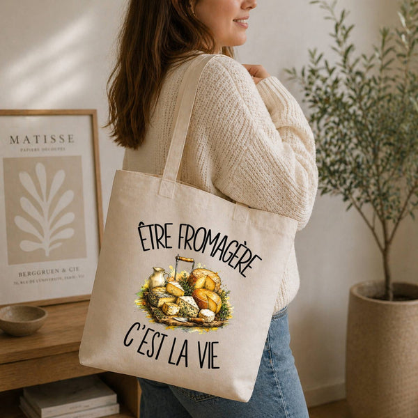 Tote Bag Beige Être fromagère c'est la vie