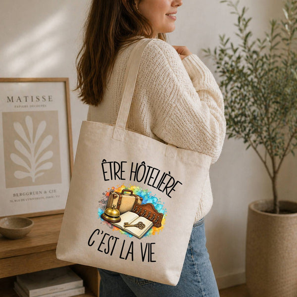 Tote Bag Beige Être hôtelière c'est la vie