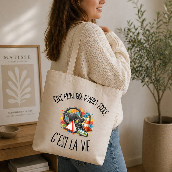 Tote Bag Beige Être monitrice d'auto-école c'est la vie