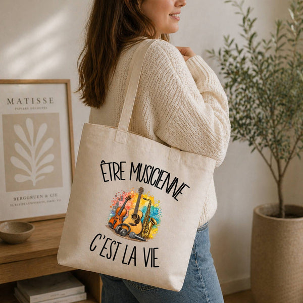 Tote Bag Beige Être musicienne c'est la vie