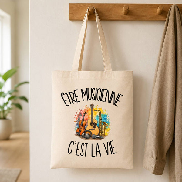 Tote Bag Beige Être musicienne c'est la vie