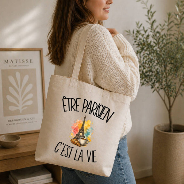 Tote Bag Beige Être parisien c'est la vie
