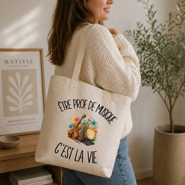 Tote Bag Beige Être prof de musique c'est la vie