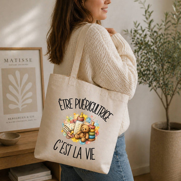 Tote Bag Beige Être puéricultrice c'est la vie