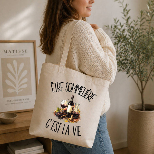 Tote Bag Beige Être sommelière c'est la vie