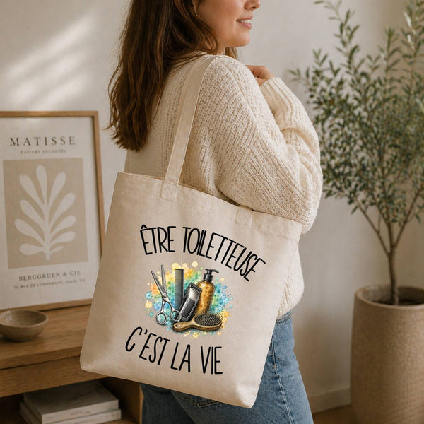 Tote Bag Beige Être toiletteuse c'est la vie