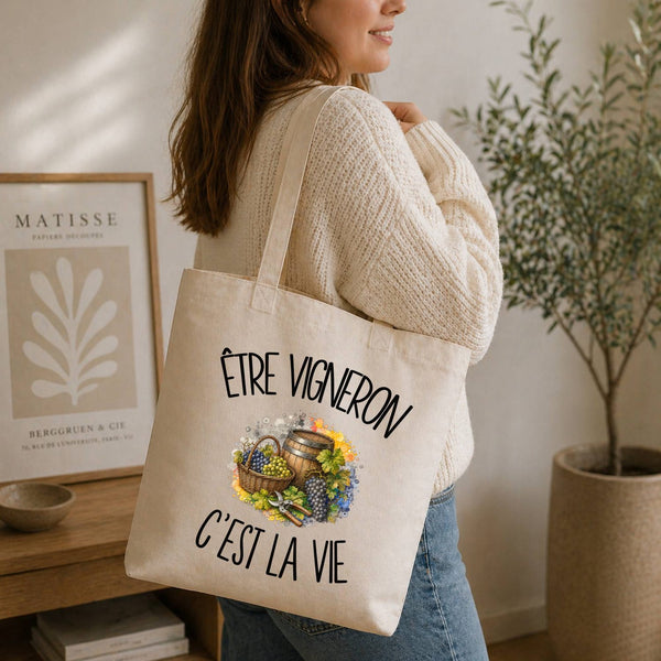 Tote Bag Beige Être vigneron c'est la vie