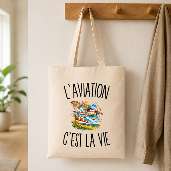 Tote Bag Beige L’Aviation c’est la vie