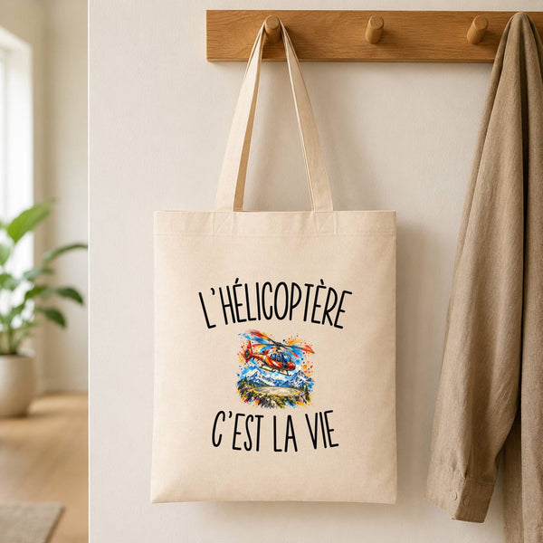 Tote Bag Beige L’Hélicoptère c’est la vie