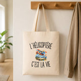 Tote Bag Beige L’Hélicoptère c’est la vie