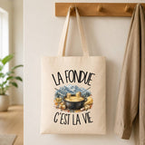 Tote Bag Beige La fondue c'est la vie