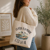 Tote Bag Beige La pêche à la mouche c'est la vie