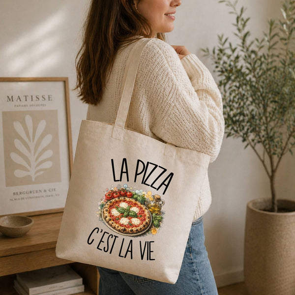 Tote Bag Beige La pizza c'est la vie