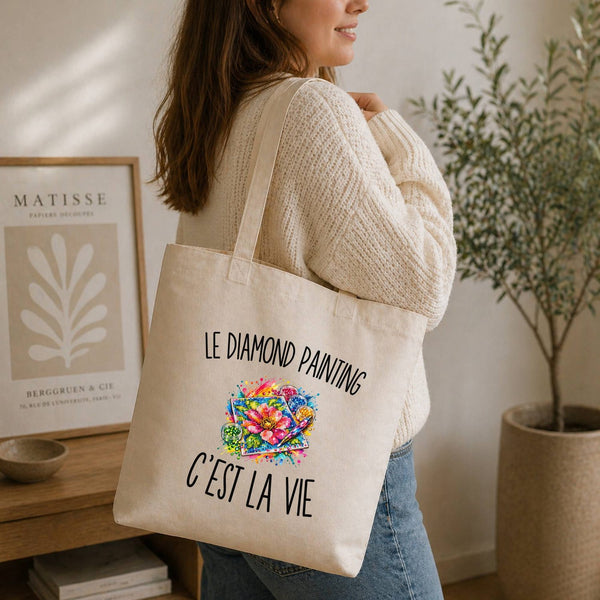 Tote Bag Beige Le Diamond Painting c’est la vie