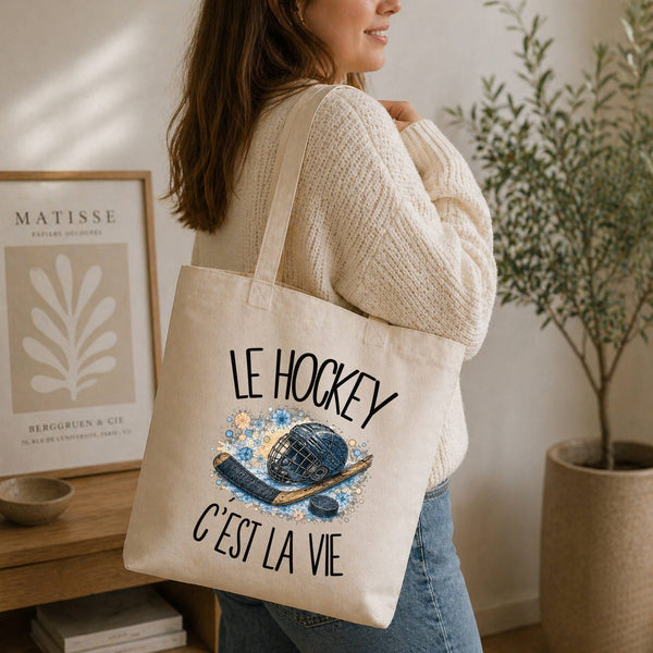 Tote Bag Beige Le hockey c'est la vie