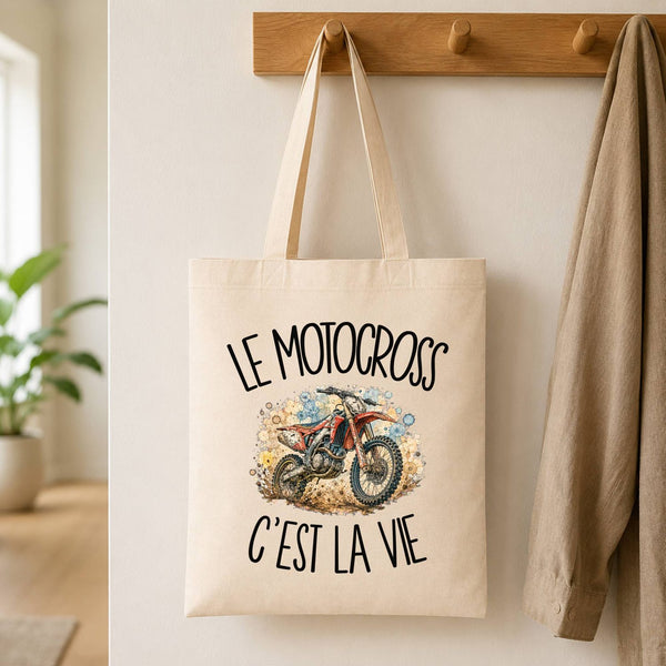 Tote Bag Beige Le motocross c'est la vie