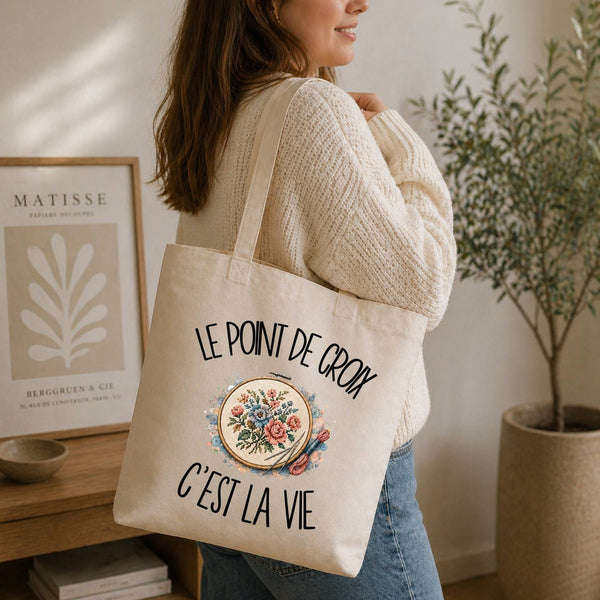 Tote Bag Beige Le point de croix c'est la vie