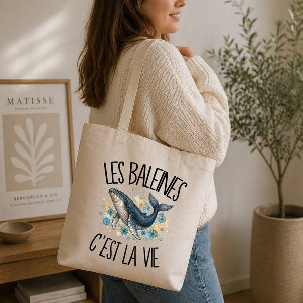 Tote Bag Beige Les baleines c'est la vie