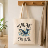 Tote Bag Beige Les baleines c'est la vie
