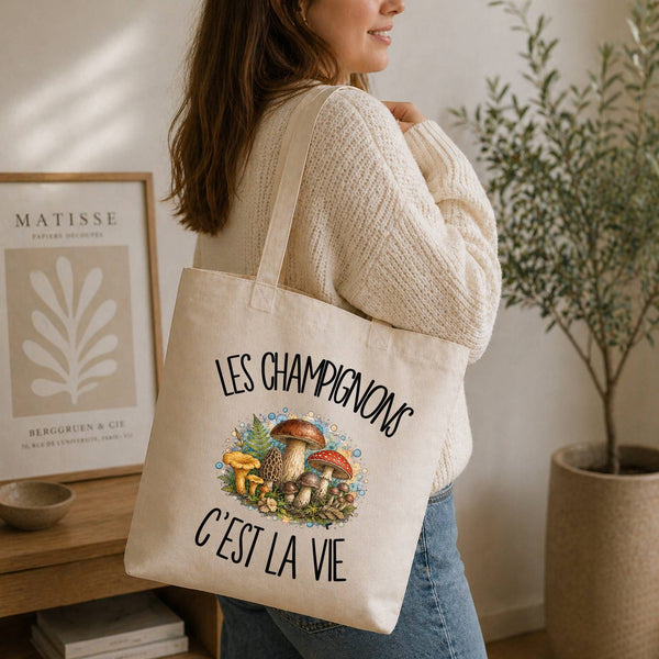 Tote Bag Beige Les champignons c'est la vie