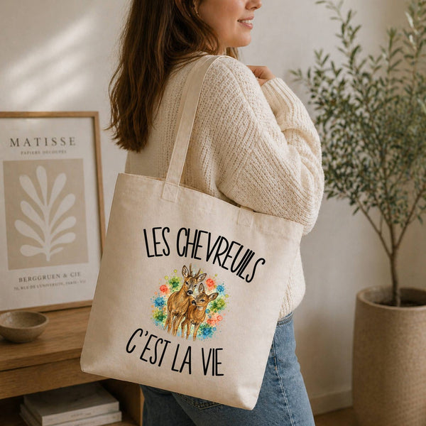 Tote Bag Beige Les chevreuils c'est la vie