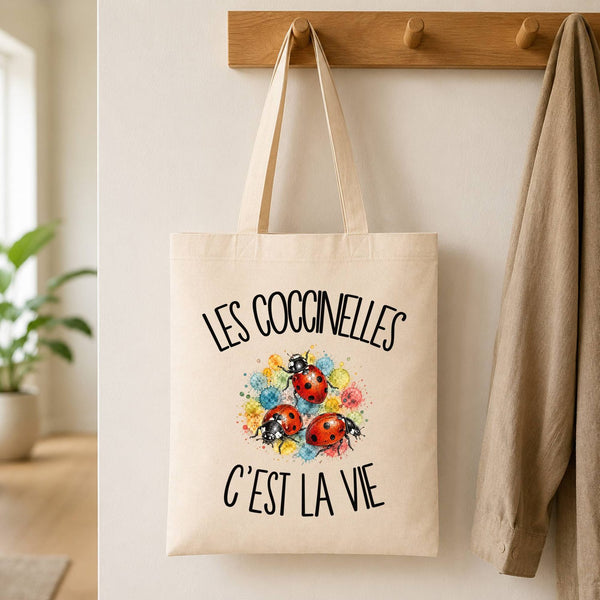 Tote Bag Beige Les coccinelles c'est la vie