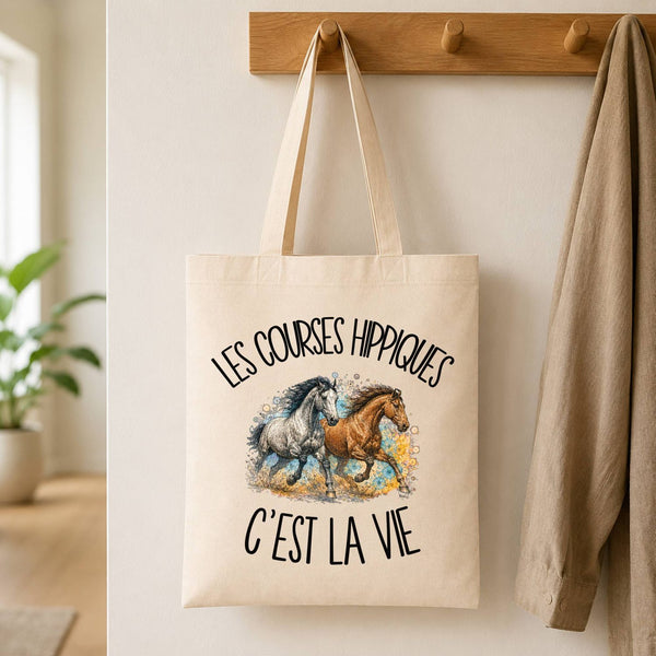 Tote Bag Beige Les courses hippiques c'est la vie