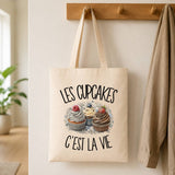 Tote Bag Beige Les cupcakes c'est la vie