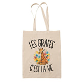Tote Bag Beige Les girafes c'est la vie