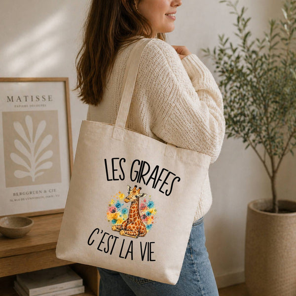 Tote Bag Beige Les girafes c'est la vie