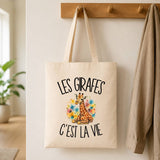 Tote Bag Beige Les girafes c'est la vie