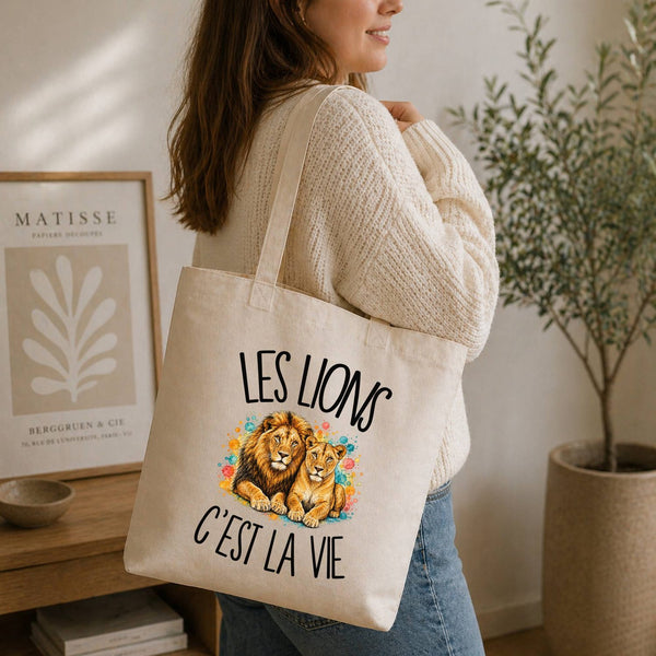 Tote Bag Beige Les lions c'est la vie
